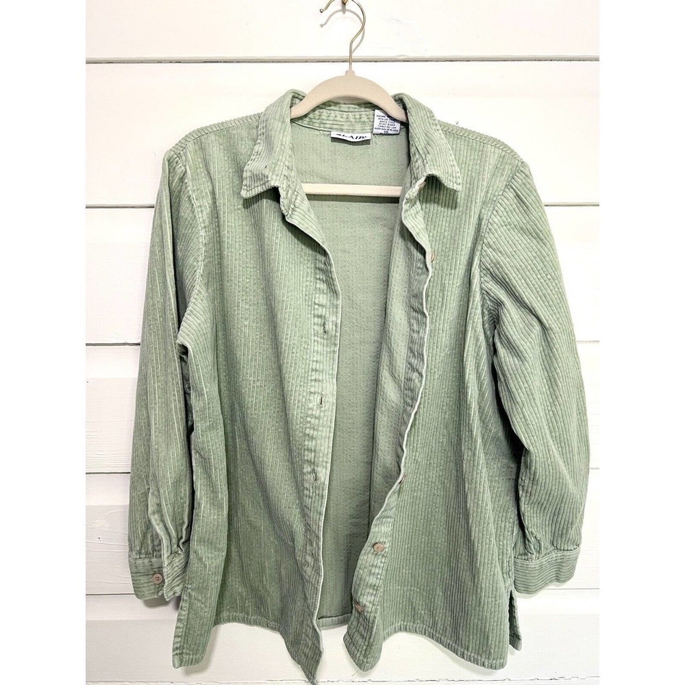 Blair Light Sage Corduroy Side Slit Long Sleeve Button Down Lght Jacket Sz Large